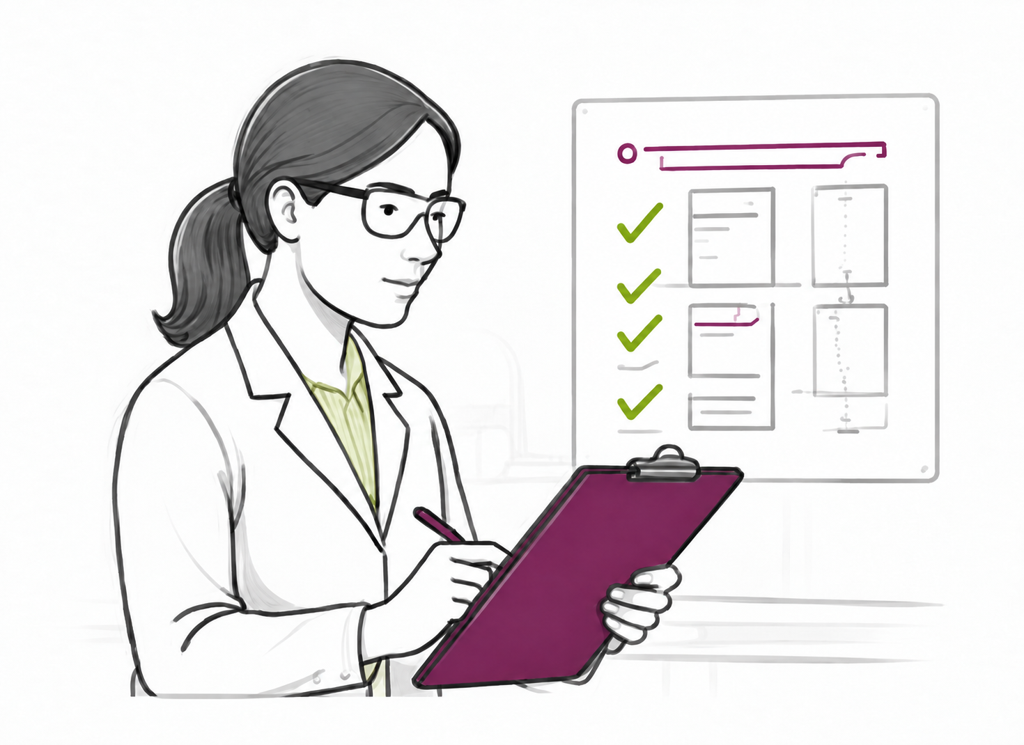 Quality lead completing a checklist against a standards board