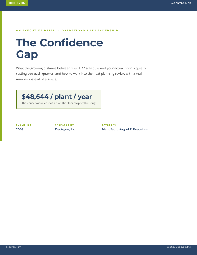 Cover of the Decisyon executive brief The Confidence Gap: $48,644 per plant per year.